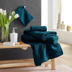 Prosop albastru închis din bumbac din frotir 30x50 cm Tendresse – douceur d'intérieur