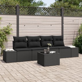 vidaXL Set de canapea grădină 5 piese cu perne Negru Poliratan