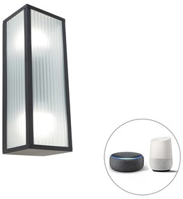 Lampă de perete exterioară inteligentă neagră cu sticlă cu nervuri incl. 2 Wifi A60 - Charlois