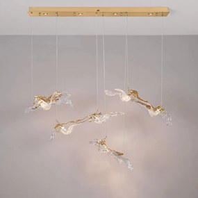 Lustra liniara cu pendule LED otel auriu si sticla transparenta AVESA