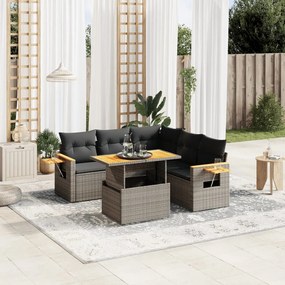 3273517 vidaXL Set mobilier grădină cu perne, 6 piese, gri, poliratan