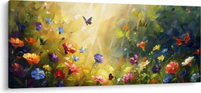 Tablou - Pajiște cu flori de primăvară, pictură (120x50 cm)