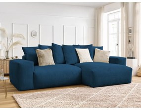 Colțar albastru extensibil/cu spațiu de depozitare cu tapițerie din catifea reiată Voltaire – Bobochic Paris