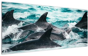 Tablou - Delfini în ocean (120x50 cm), în 40 de alte dimensiuni noi