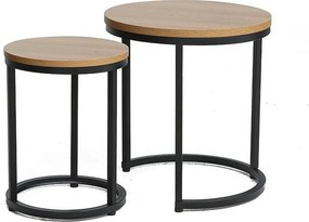 Set 2 masute cafea HOLA, stejar/negru, PAL laminat/metal