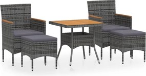 vidaXL Set mobilier grădină, 5 piese, gri, poliratan și lemn acacia