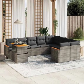 vidaXL Set mobilier de grădină cu perne, 10 piese, gri, poliratan