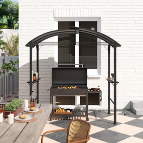 Outsunny Pavilion de grătar, 2 tavane laterale, cârlige, cadru din oțel, 1,1 x 2,3m, Gri închis | Aosom Romania
