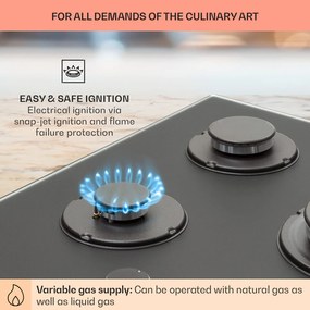 Firetale, plită cu gaz, 5 arzătoare, 70 cm, arzătoare din aluminiu, inclusiv furtun și reductor de presiune