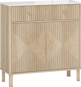 HOMCOM Comodă de Bucătărie cu 2 Sertare, Dulap și Blat cu Efect de Marmură Stejar | Aosom Romania