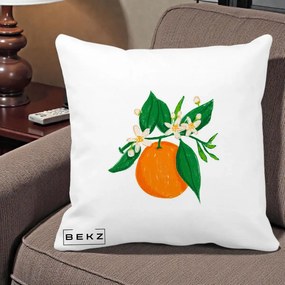 Perna Decorativa Portocala in Floare, 40x40 cm, Alba Mata, Husa Detasabila, Perna Inclusa, BEKZ®