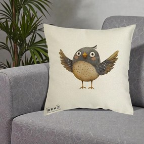 Perna Decorativa Pasare cu Aripi Intinse, 40x40 cm, Ecru, Husa Detasabila, Perna Inclusa, BEKZ®