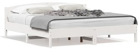3216189 vidaXL Cadru pat cu tăblie 200x200 cm, alb, lemn masiv de pin
