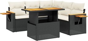 vidaXL Set mobilier de grădină cu perne, 6 piese, negru, poliratan