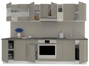 Set Bucatarie Karo V21, Gri Lucios/Alb, MDF, Blat Thermo 28 mm, L 280 cm