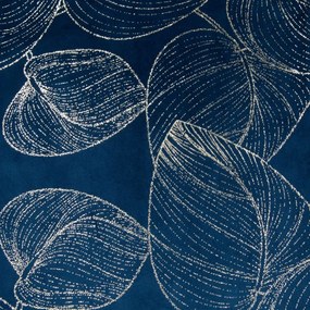 Traversa pentru masa centrală din catifea cu imprimare lucioasă de frunze albastre Lățime: 35 cm | Lungime: 220 cm