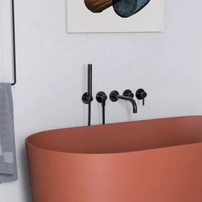 Baterie cada - dus incastrata Omnires Y 5 orificii negru cu corp ingropat si set de dus