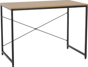 Masa birou MELLORA, stejar/negru, DTD laminat/metal, 100x60x72 cm