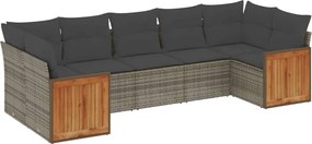 vidaXL Set canapele de grădină, 7 piese, cu perne, gri, poliratan