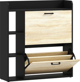 HOMCOM Dulap pentru pantofi slim cu 2 sertare și 3 compartimente deschise, Capacitate 15 perechi, 83x24x90.5 cm, Negru | Aosom Romania