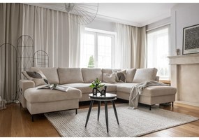 Colțar bej extensibil cu tapițerie din catifea reiată (cu colț pe partea dreaptă) Lofty Lilly – Miuform