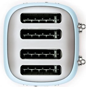 Prăjitor de pâine SMEG 50's Style TSF03PBEU, 2000 W, 4 felii, 6 niveluri, Tava pentru firimituri, Cablu integrat, Oțel inoxidabil, Albastru