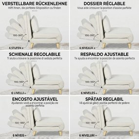 HOMCOM Fotoliu Pat Individual 2 în 1 cu Spătar Reglabil pe 6 Nivele și Pernă, Canapea Pat Individuală, 72x78x79 cm, Bej | Aosom Romania