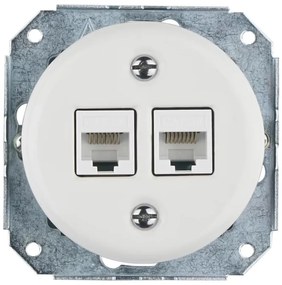 Bohemia-Design - Priză Ethernet retro din porțelan, fără ramă, 2x CAT.5E, albă