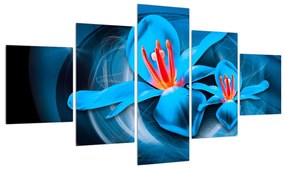 Tablou modern albastru cu flori (125x70 cm), în 40 de alte dimensiuni noi