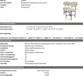 Set de 2 scaune design LUX Vicq, boucle crem 115034 HZ