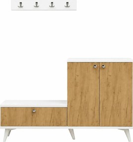 Pantofar si cuier, stejar/alb, PAL melaminat, 120x30x76 cm