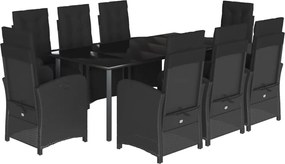 vidaXL Set mobilier de grădină cu perne, 9 piese, negru, poliratan