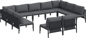 vidaXL Set de canapele pentru grădină cu pernă 11 pcs Negru Oțel