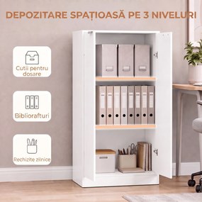 HOMCOM Dulap de Birou cu 3 Rafturi și Uși, 60x33,5x108 cm, Alb | Aosom Romania