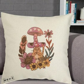 Perna Decorativa Ciuperca Pisica Boho, 40x40 cm, Ecru, Husa Detasabila, Perna Inclusa, BEKZ®