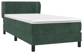 Pat box spring cu saltea, verde inchis, 90x200 cm, catifea Verde inchis, 90 x 200 cm, Culoare unica si cuie de tapiterie