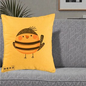 Perna Decorativa Pui Kawaii Bej-Negru Dungat, 40x40 cm, Galben, Husa Detasabila, Perna Inclusa, BEKZ®