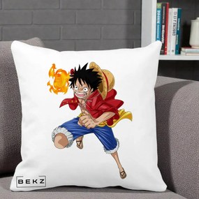 Perna Personalizata One Piece Luffy Gear Second Foc, 40x40 cm, Alba Mata, Husa Detasabila, Perna Inclusa, BEKZ®