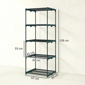 Outsunny Suport pentru Plante Vertical cu 5 Niveluri din Oțel și Plastic, Suport Ghivece pentru Interior și Exterior Grădină Balcon, 67x49x138 cm, Verde Închis | Aosom Romania
