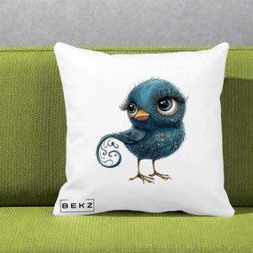 Perna Decorativa Pasare Teal cu Motive Aurii si Coada Spiralata, 40x40 cm, Alba Mata, Husa Detasabila, Perna Inclusa, BEKZ®