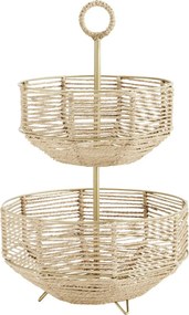Etajeră din metal și frânghie de iută, 2 niveluri, D29×H46 cm, „Juta"