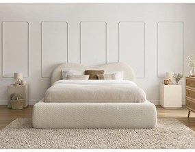 Pat matrimonial bej tapițat cu spațiu de depozitare cu somieră 180x200 cm Orlane – Bobochic Paris