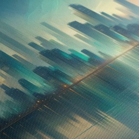 Tablou oraș futurist pe malul râului