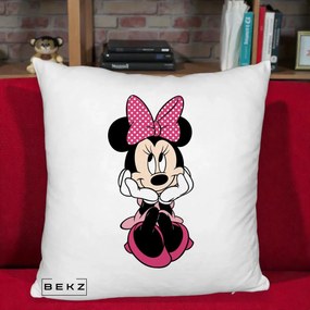 Perna Personalizata Minnie Mouse cu Fundita, 40x40 cm, Alb Pufos, Husa Detasabila, Perna Inclusa, BEKZ®