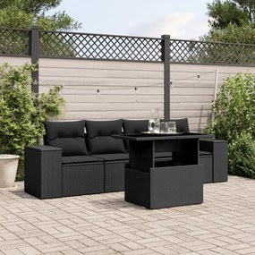 3268985 vidaXL Set mobilier de grădină cu perne, 5 piese, negru, poliratan