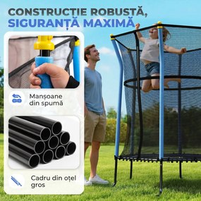 HOMCOM Trambulină Elastică pentru Copii 3-10 Ani cu Intrare cu Fermoar și Țevi Căptușite, Ø163,5x190 cm, Albastru | Aosom Romania