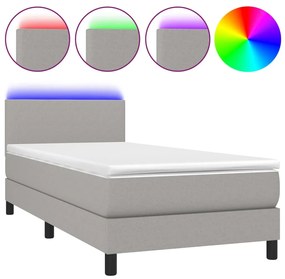 3132973 vidaXL Pat cu arcuri, saltea și LED, gri deschis, 100x200 cm, textil