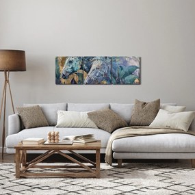 Tablou - Cai cu fundal auriu (cu ceas) (90x30 cm)