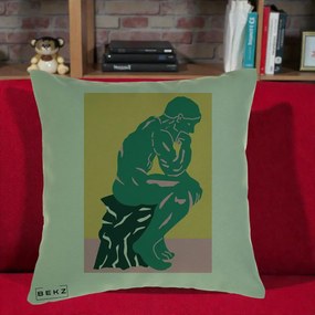 Perna Decorativa Ganditorul Sculptura Pop Art, 40x40 cm, Verde, Husa Detasabila, Perna Inclusa, BEKZ®