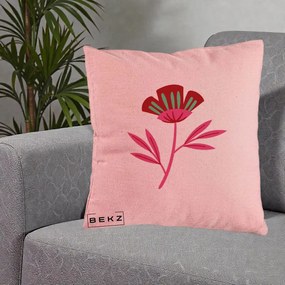 Perna Decorativa Floare Macul Roz-Rosu Grafic, 40x40 cm, Roz, Husa Detasabila, Perna Inclusa, BEKZ®
